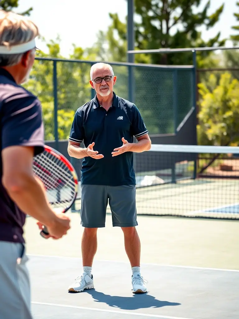 A focused image of a TCA coach providing personalized instruction to a player, emphasizing technique refinement and strategic development.